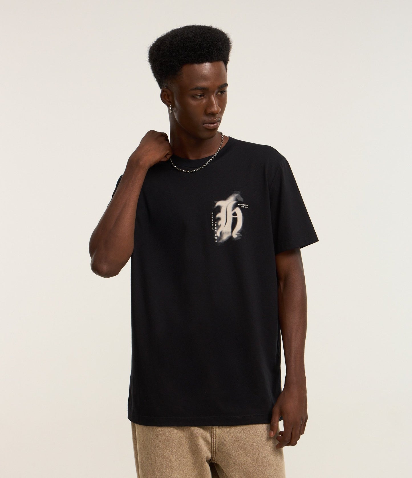 Camiseta de algodón Comfort con estampado de letras grises