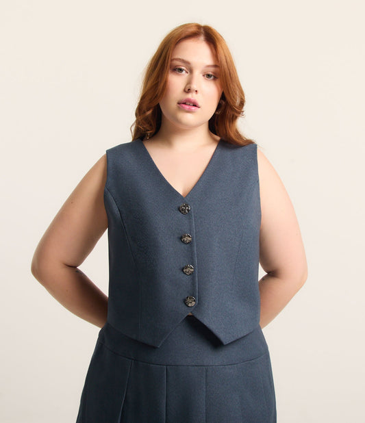 Gilet sartoriale con bottoni metallici Curve e taglie forti Blu