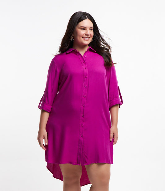Vestito a camicia con bottoni in viscosa in versione Curve e taglie forti - Rosa