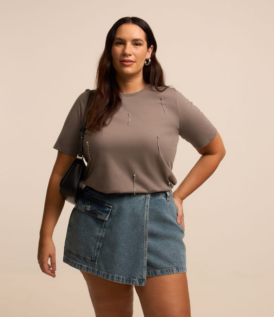 Gonna corta in denim con tasca laterale Curve & Plus Size Blu
