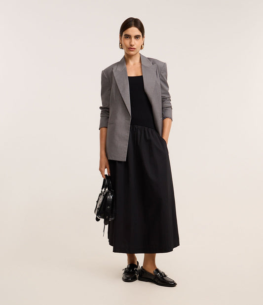 Vestito Midi A-Line nero senza maniche con tessuti misti