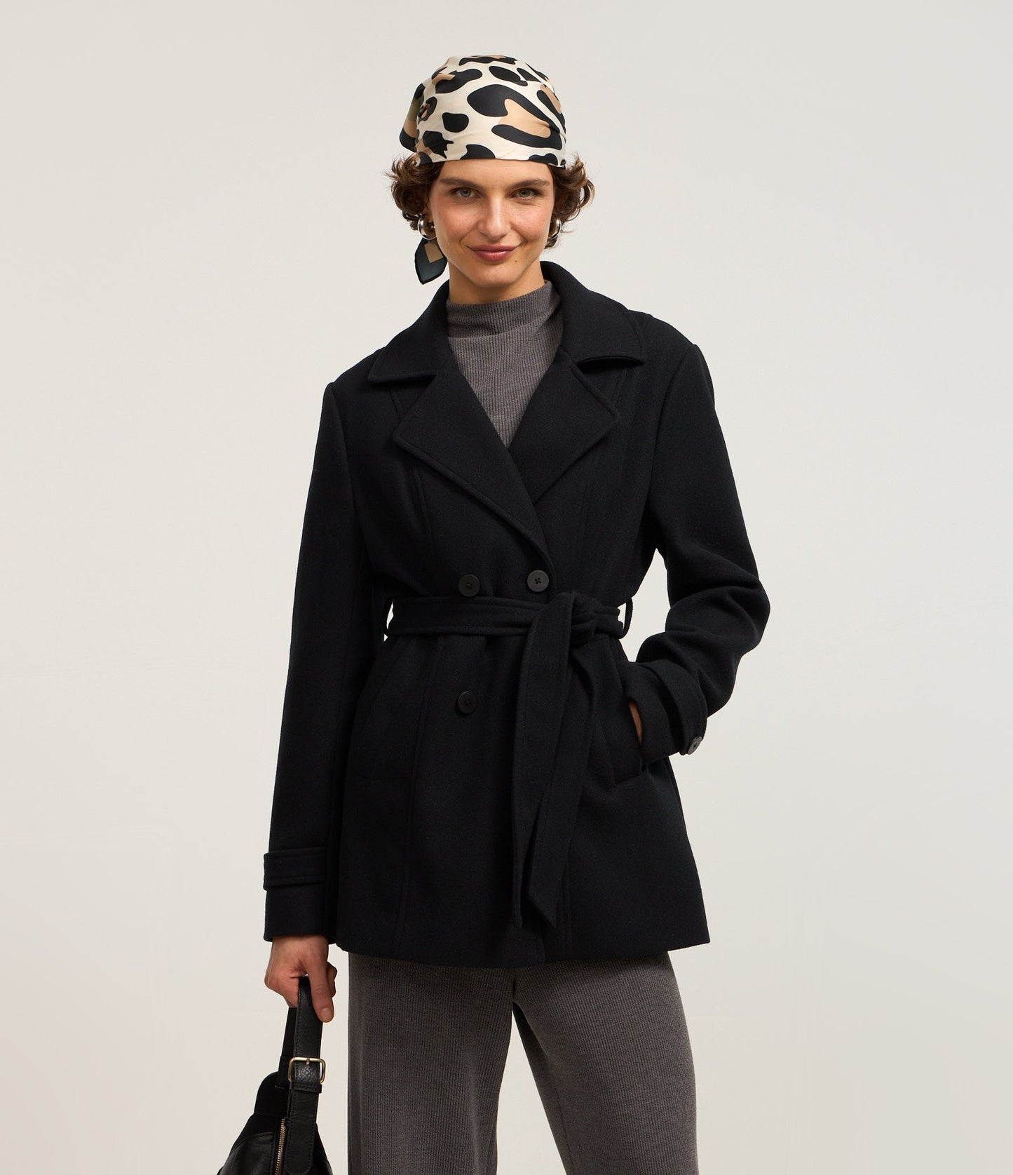 Cappotto lungo in Polivelour nero con tasche