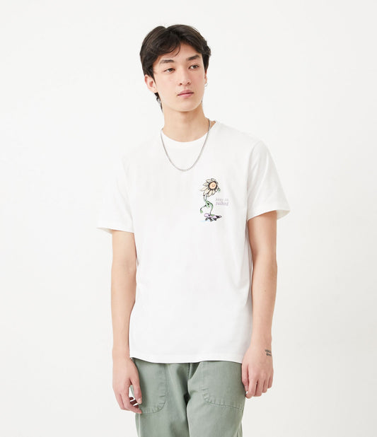 Short Sleeve Cotton T-Shirt with White Floral Skateboard Print