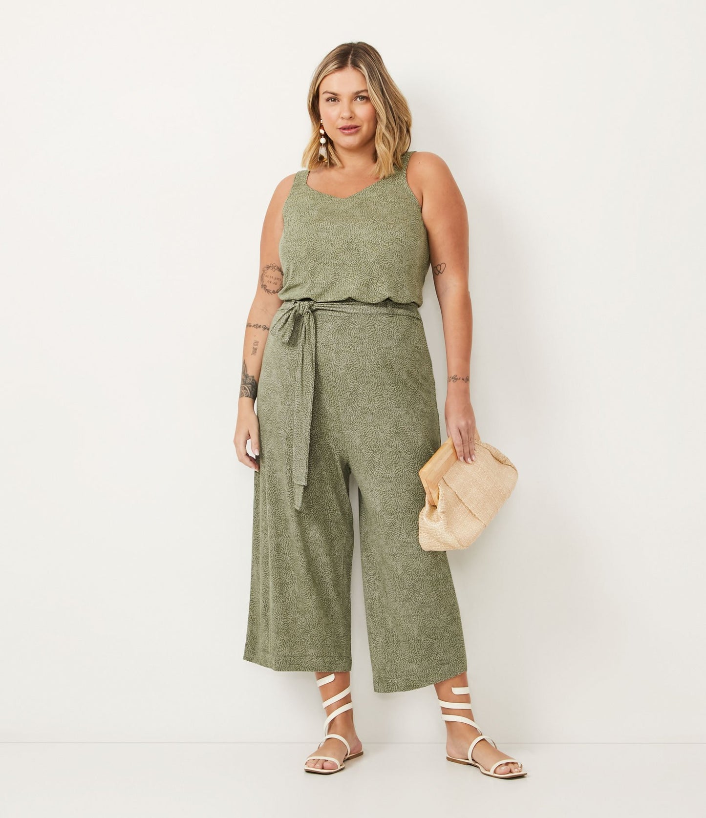 Pantaloni Pantacourt in Viscolycra con stampa a pois, Curve e taglie forti, verde