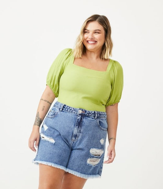 Blusa de viscose com decote quadrado, Curve & Plus Size, verde