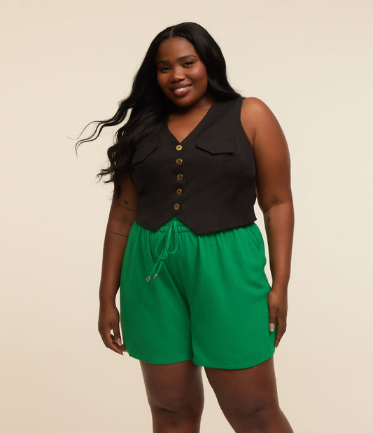 Pantaloni in crêpe a vita alta con elastico - Curve e taglie forti - Verde