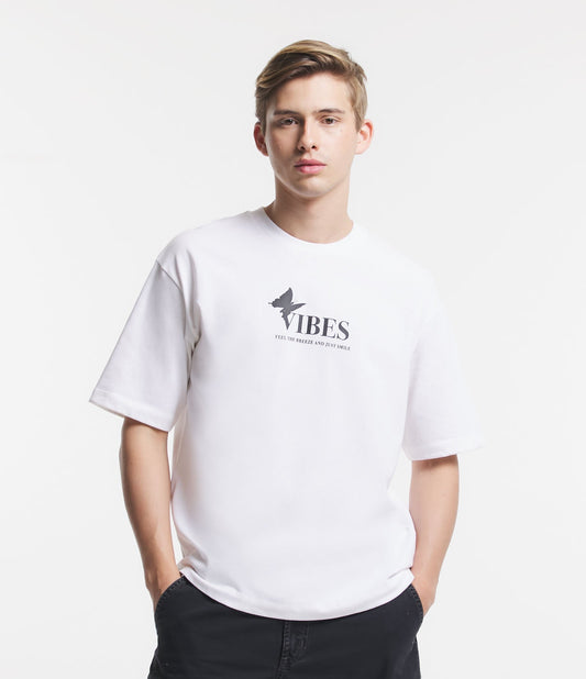Camiseta Off-White Box em tecido de meia malha com estampa "Feel the Vibes