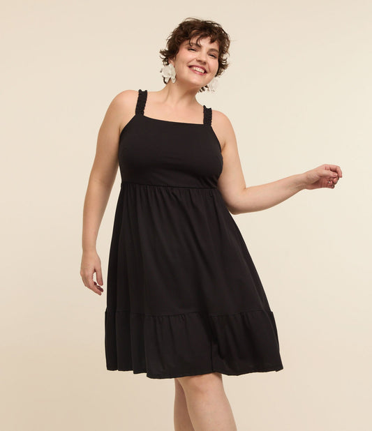 Vestido curto de algodão com decote quadrado, Curve & Plus Size, preto