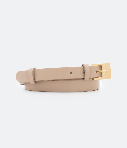 Cintura stretta in materiale sintetico con fibbia quadrata, taglie forti e taglie forti, beige