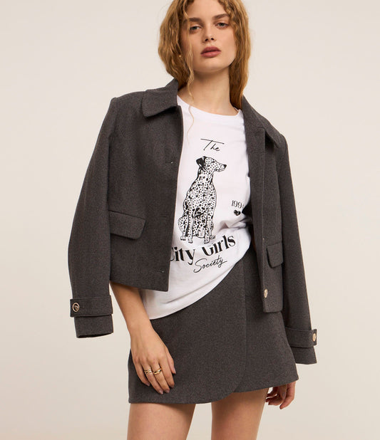 White Dalmatian Print Cotton T-Shirt Blouse