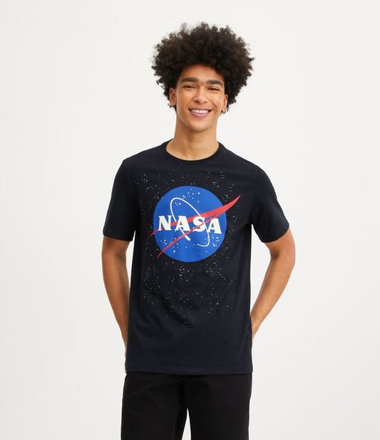 Regular Fit T-Shirt with NASA Logo and Glow-in-the-Dark Stars - Black