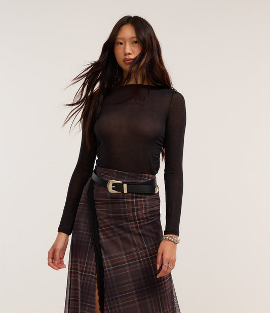 Viscose Knit Blouse with Asymmetrical Neckline in Black