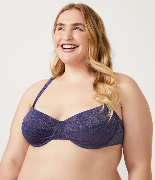 Top bikini a mezza coppa in poliammide Curve e taglie forti blu