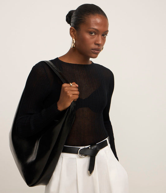 Ribbed Knit Turtleneck Sweater in Black