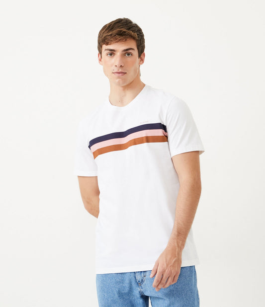 Short Sleeve T-Shirt with White Lettering and Striped Print