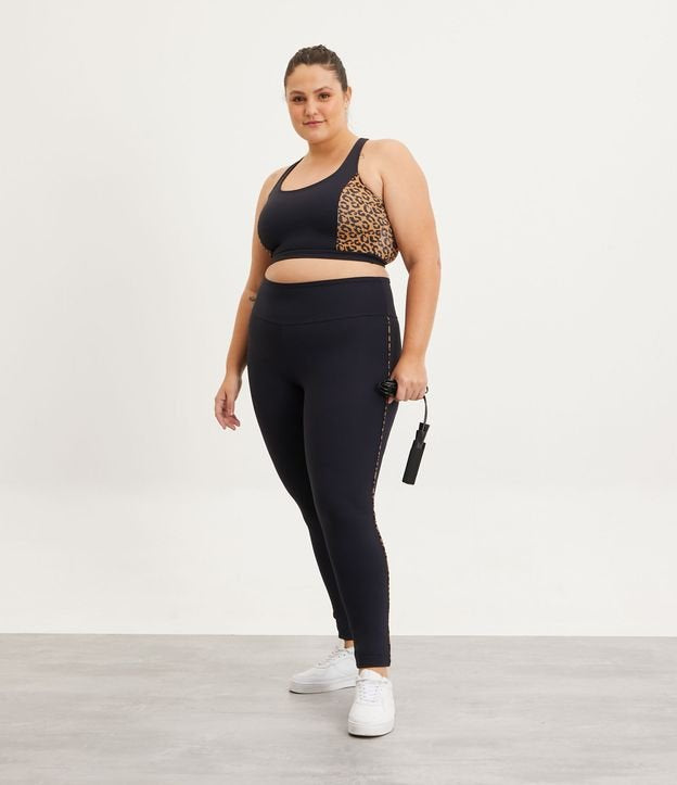 Leggings deportivos de poliamida con estampado animal negro y leopardo Curve y tallas grandes