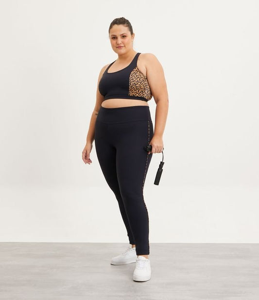 Leggings deportivos de poliamida con estampado animal negro y leopardo Curve y tallas grandes