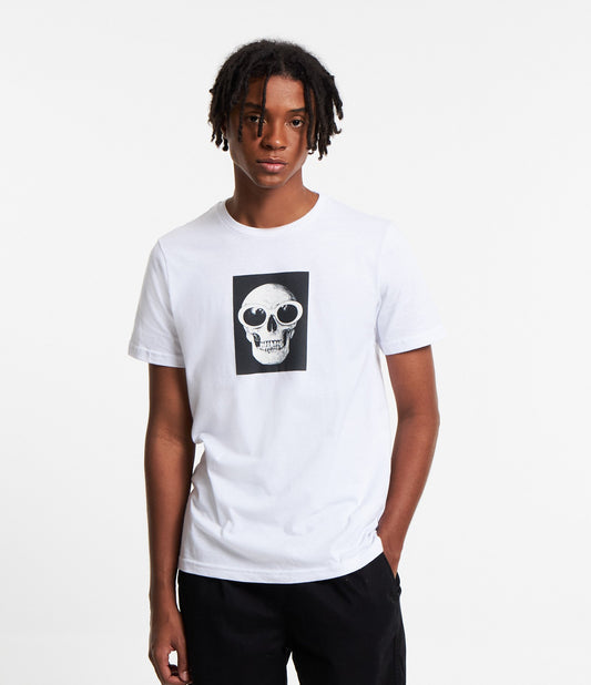 Camiseta branca com estampa de caveira de ajuste regular em tecido de meia malha
