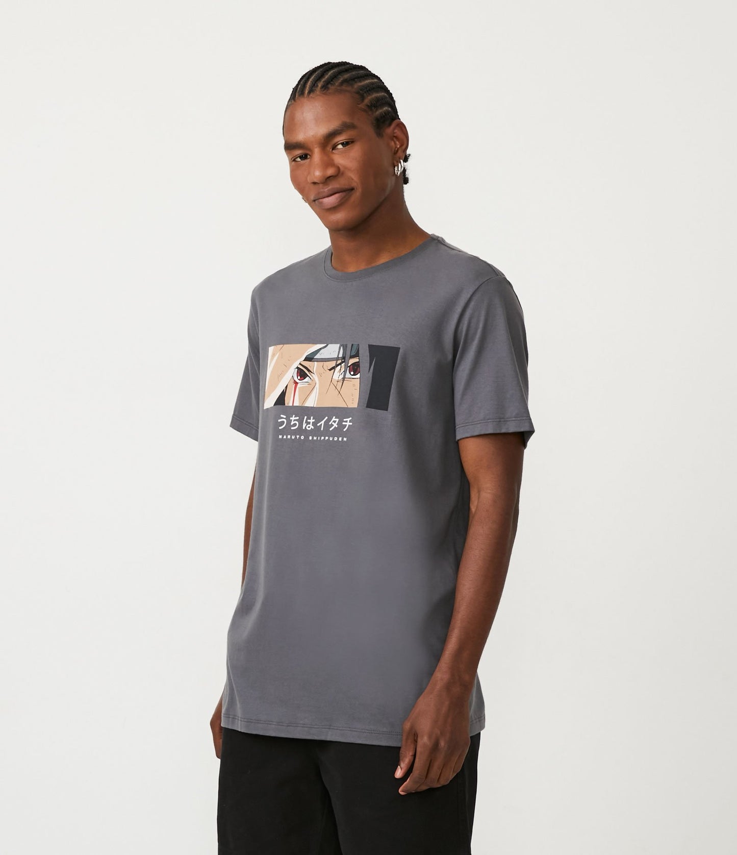 Camiseta de algodón de manga corta con estampado de Naruto Itachi en gris