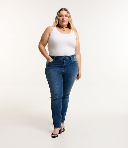 Vaqueros pitillo con lavado único, Curvas y tallas grandes, Azul