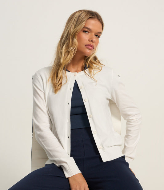 Cardigan basic in maglia con scollo rotondo in bianco