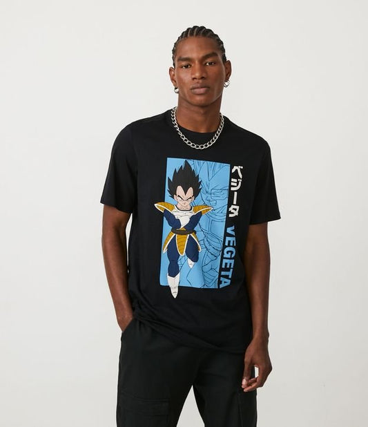 Black Dragon Ball Vegeta Print T-Shirt in Soft Knit Fabric