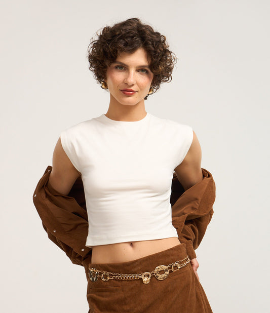 White Cotton Top with Dropped Shoulders