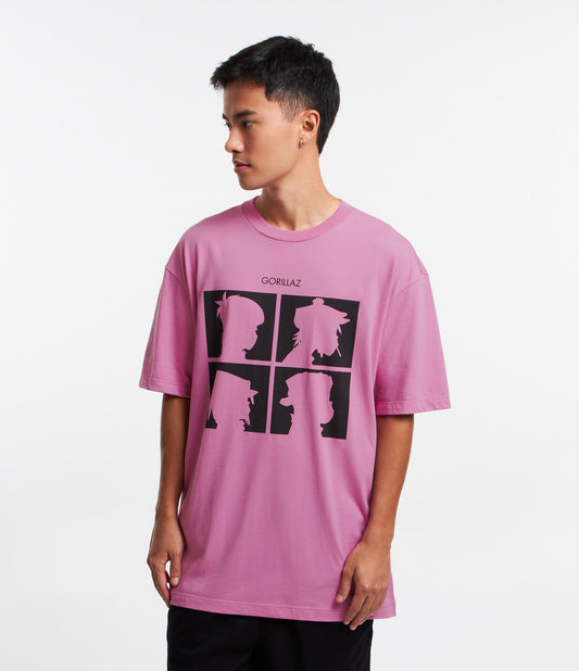 Camiseta de algodão de ajuste descontraído com estampa Gorillaz rosa