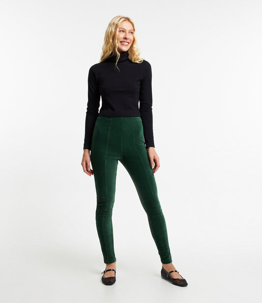 Leggings de veludo cotelê com cós elástico em verde
