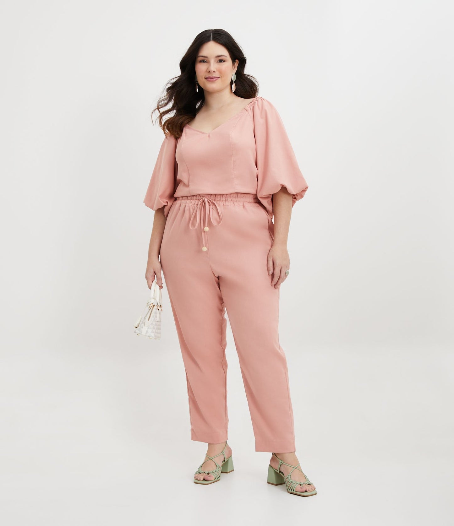 Pantaloni rosa in lino con vita elastica - Curve e taglie forti