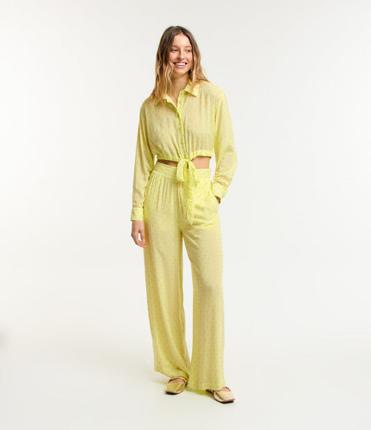 Yellow Viscose Palazzo Pants with Bead Embellishments