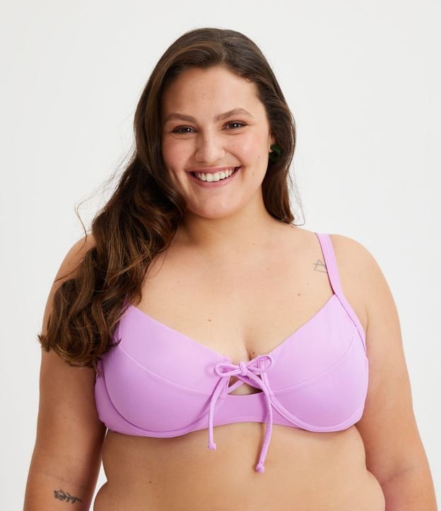 Curve & Plus Size - Top bikini rosa a mezza coppa con laccetti