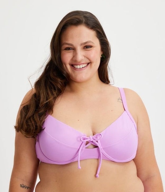 Top de biquíni Curve & Plus Size Pink Half-Cup com amarrações