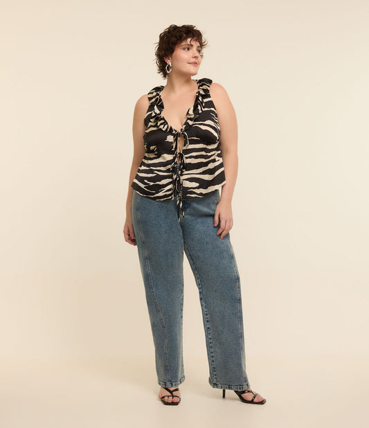 Jeans dal taglio dritto con cuciture anteriori curve e taglie forti blu