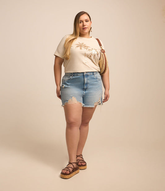 Jeans corti boyfriend con dettagli invecchiati, Curve e taglie forti, blu