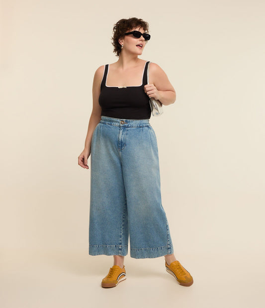 Pantaloni a zampa larga plissettati con elastico in vita - Jeans leggeri Curve e Taglie Forti