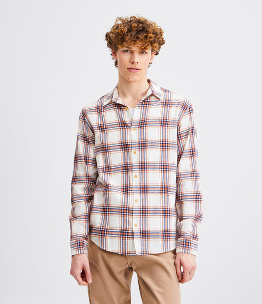 Regular Fit Camisa de Algodón a Cuadros Beige