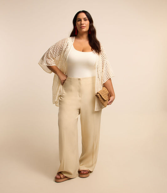 Pantaloni in crepe a gamba larga in beige - Curve e taglie forti