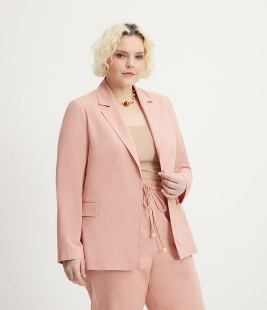 Blazer longo de linho em tamanhos curvos e grandes - Rosa