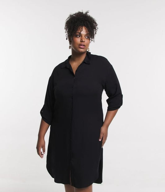 Abito a camicia lungo in viscosa Basic in nero - Curve e taglie forti