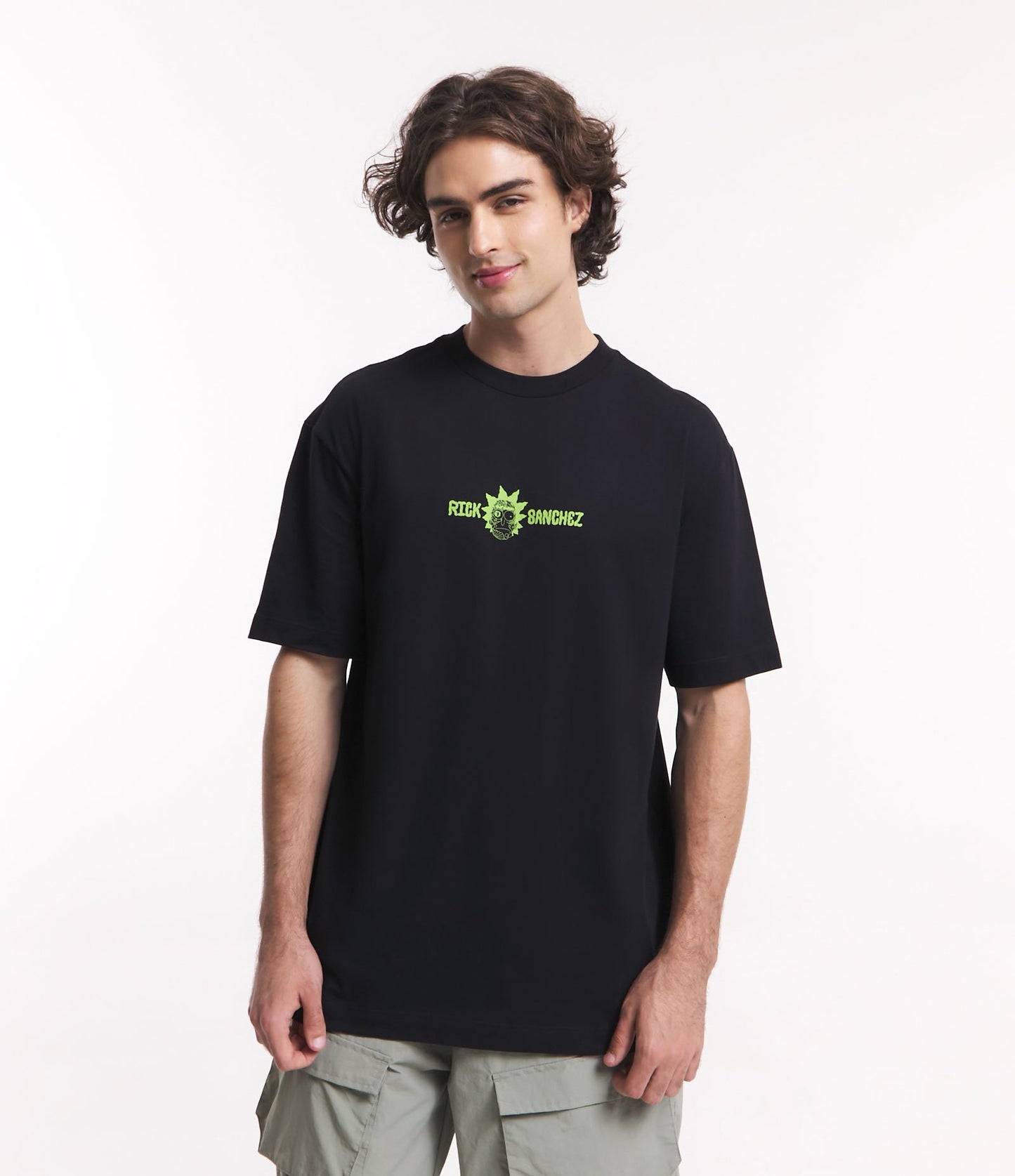 Maglietta nera con stampa Rick Sanchez in morbido tessuto a maglia