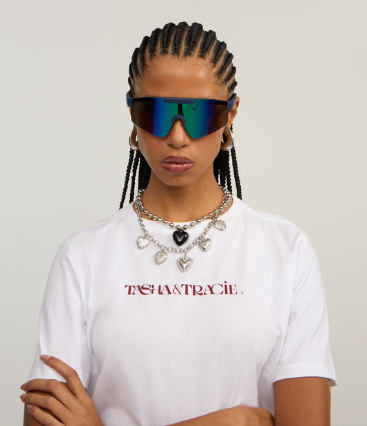 Camiseta larga de algodón con estampado Tasha y Tracie Diretoria - Blanco