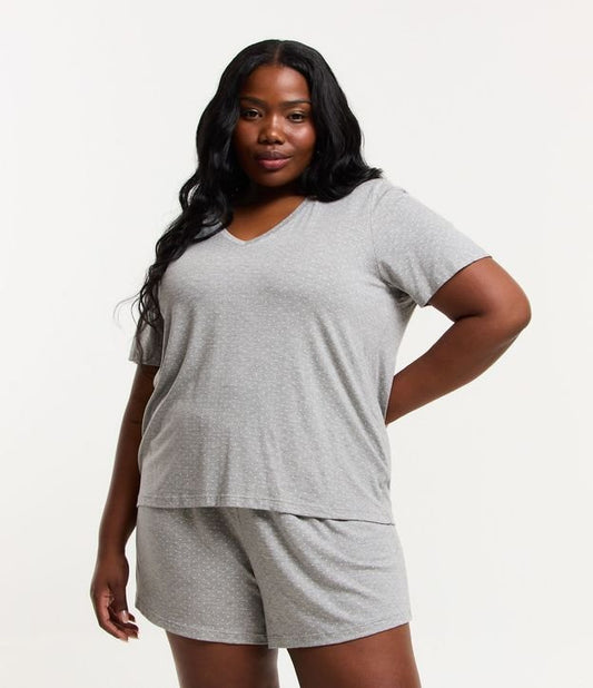 Pijama corto de viscosa y lunares, Curvas y tallas grandes, Gris