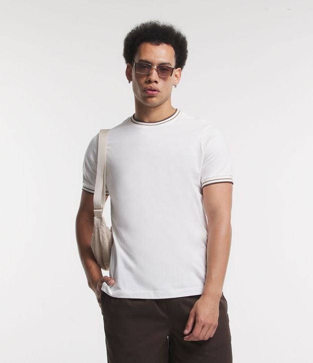Camiseta regular em meia malha com acabamento em contraste Off-White