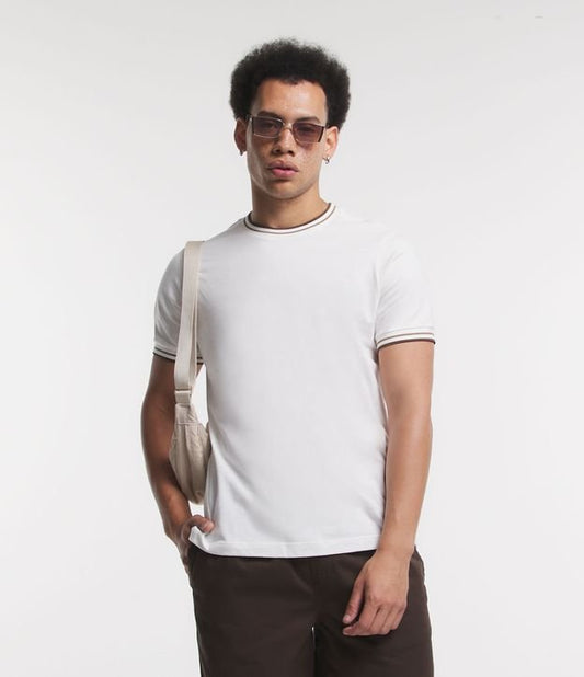 Camiseta regular em meia malha com acabamento em contraste Off-White