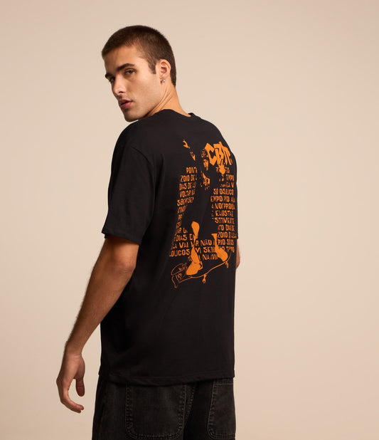 Relaxed Fit Cotton T-Shirt with Charlie Brown Jr. Print in Black