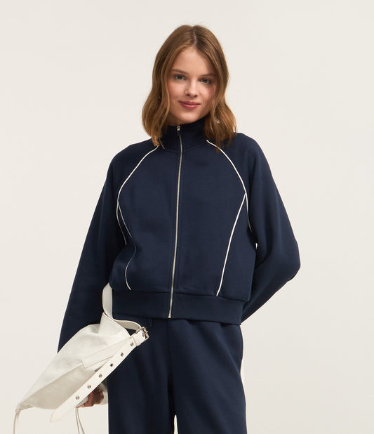 High Neck Sweatshirt with Blue Contrast Detail