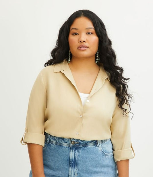 Camicia in viscosa a maniche lunghe beige - Curve e taglie forti