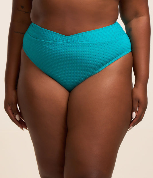 Pantaloni da bikini a vita alta con texture in verde - Curve e taglie forti