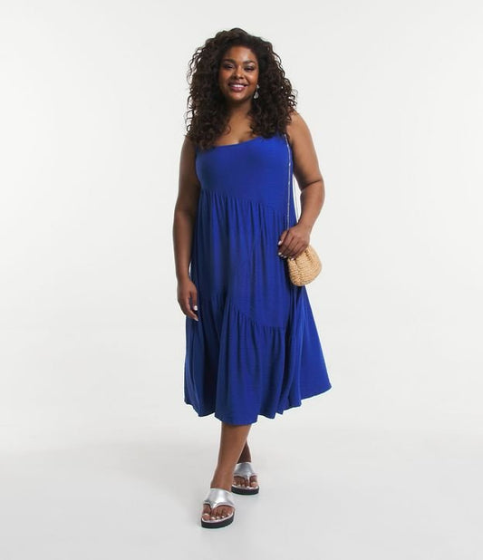 Vestito midi in maglia elasticizzata con pannelli increspati Curve & Plus Size Blu